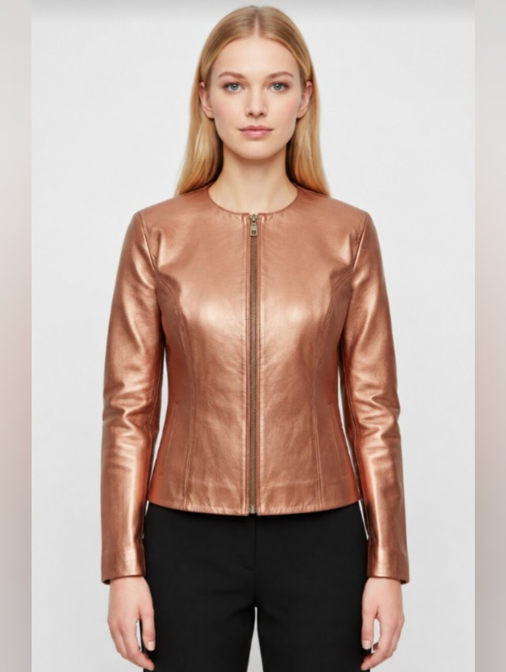 NWOT! TERRY LEWIS! SHIMMERING COPPER METALLIC GENUINE LEATHER JACKET BLAZER! PXS